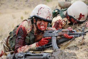 pakistani soldiers having wounds and blood coming out
