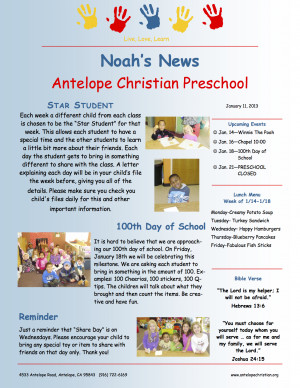 Preschool Newsletters