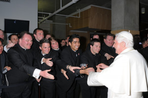 Pope Benedict XVI with seminarians at Catholic Univeristy of America