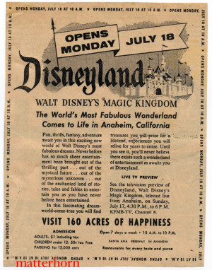 Souvenir Friday- Disneyland Opening Day Ad