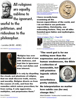 Lucretius, Jefferson, Baron d’Holbach, Einstein on religions equal ...