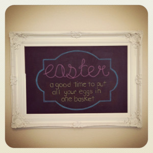 chalkboard is all dolled up and ready for Easter. : ) I saw the quote ...
