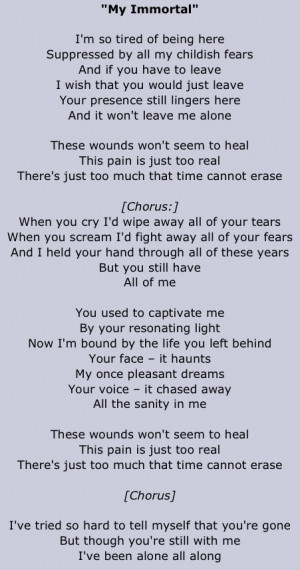 Lyrics to My Immortal by: EvanescenceEvanscence Lyrics, My Immortal ...