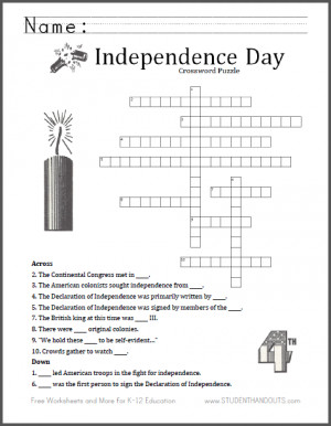 4th Grade Crossword Puzzle Worksheet