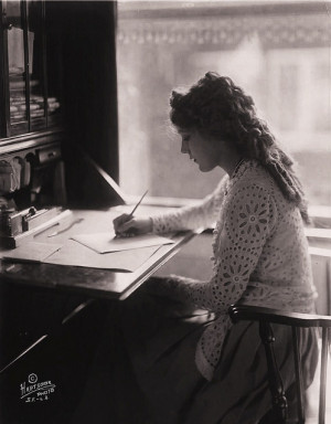 black and white, desk, girl, hair, old, vintage, write