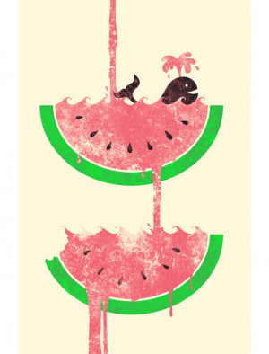 cute, illustration, wale, waterfall, watermelon, whale