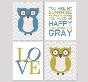 You Are My Sunshine Quote Owls Love Wall Art Print, Personalize Print ...