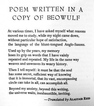 Poem Written in A Copy Of BEOWULF