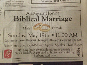 ... -Fil-A Gift Cards Donated To 'Biblical Marriage' Church Event (PHOTO