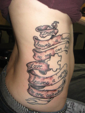Quote tattoo on ribs.