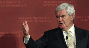Newt Gingrich, former House Speaker, speaks during a visit to the John ...