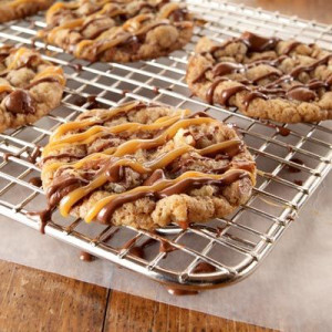 chocolate chip and toffee cookies drizzled with caramel and chocolate ...