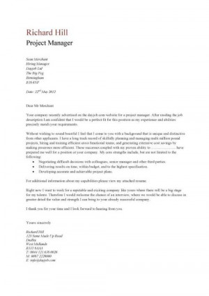 simple project manager cover letter that is eye catching in design.