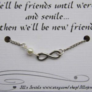Funny Best Friend Infinity Charm Bracelet with Pearl and Funny ...