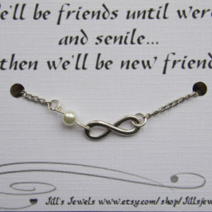 Funny Best Friend Infinity Charm Bracelet with Pearl and Funny ...