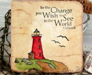 ... beautiful sea inspired art coaster with a timeless quote from Ghandi