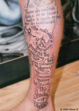 William Blake poem freehand calligraphy leg tattoo