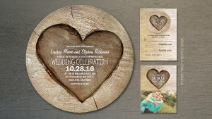 paper shape wooden texture wedding invitation with old tree wood heart ...