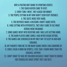 12 Reasons Why the Pastor Quit Attending Sporting Events #humor ...
