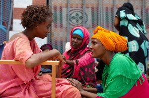 Waris at the Filmset in Djibouti with Soraja and her mother