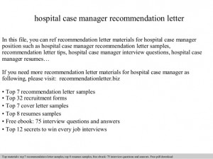 Hospital case manager recommendation letter