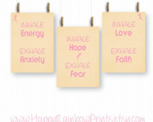 cancer awareness set of 3 pr ints, pink ribbon, Inhale Exhale, Faith ...