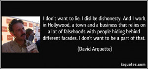 don't want to lie. I dislike dishonesty. And I work in Hollywood, a ...