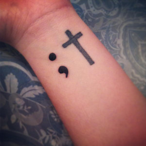 Semicolon and Cross on Fingers