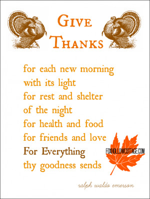 Thanksgiving Printable Give Thanks Ralph Waldo Emerson Poem ...