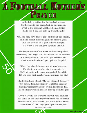 Football Mother's Prayer Poem Free Printable
