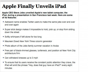 Apple Finally Unveils iPad (Image courtesy The Onion)