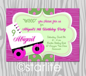 Roller Skating Birthday Party invitation - WOOD You Pink and Green ...