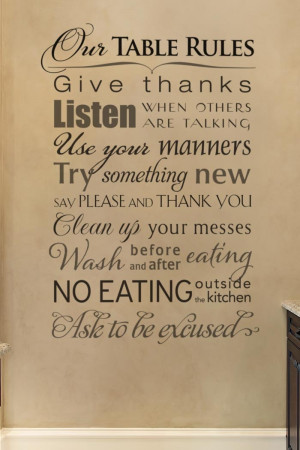 ... no eating outside the kitchen ask to be excused kitchen wall decal