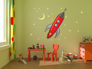Rocket Ship, Stars and Moon kids room, nursery vinyl wall decal