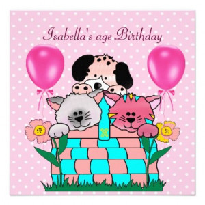 Kid's Birthday Party Spot Cats Dogs friends 2 Personalized Invitation