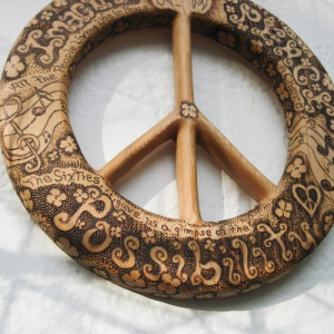 John Lennon Peace Quotes-Wood Burned Peace Sign