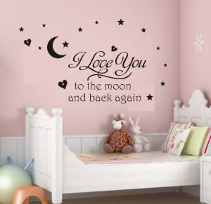 Love You To The Moon and Back Kids Bed Room Wall Quotes Beautiful ...