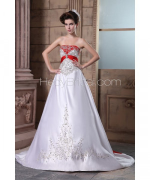 Satin White and Red Wedding Dress with Embroidery All Gowns Bridal