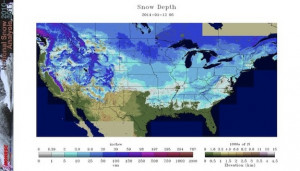Map showing snow cover in the United States on January 12. Darker ...