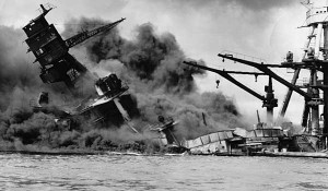 Pearl Harbor attack: battleship sinking [Credit: National Archives ...