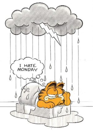 ... Pooky. Garfield hates enthusiasm, getting on a scale, and Mondays