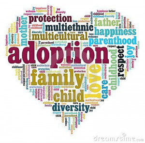 heart with most common words regarding international adoption.
