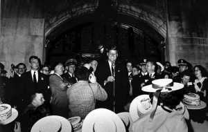 At 2 a.m. on Oct. 14, 1960 Kennedy delivers a campaign speech about ...