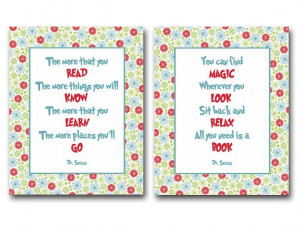 Dr Seuss quotes about reading books - set of 2 prints / posters for ...