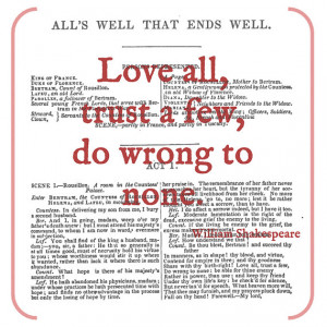 Card Shakespeare Quote Love All, trust a few ...