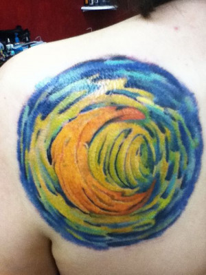 Gorgeous tattoo based on Vincent Van Gogh's 'Starry Night'