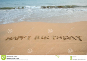 Happy Birthday written in the beach.
