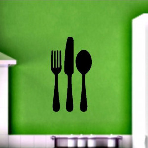 fork knife and spoon kitchen decals wall words quotes lettering