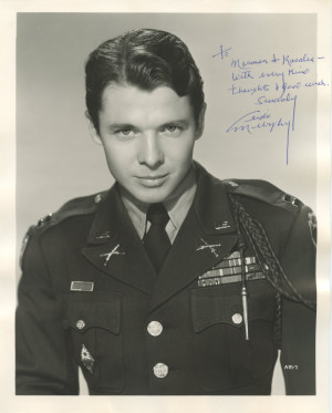Audie Murphy autograph decidated to Norman and Rosalea.