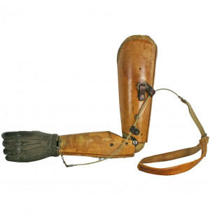 antique leather prosthetic arm
